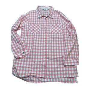 Simply Noelle Pink White Checkered Button Up Shirt Size L/XL Tab Sleeves
